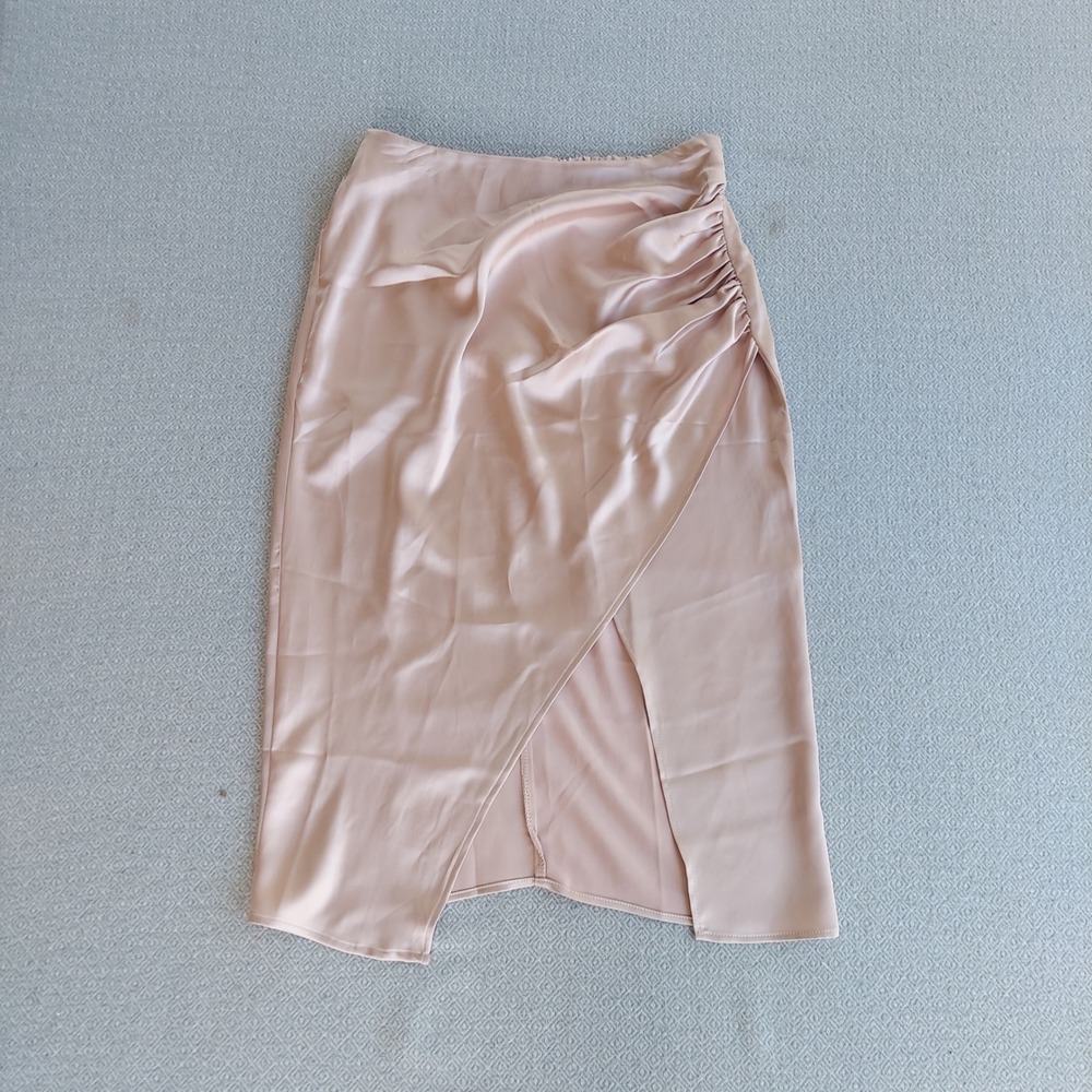 Rachel Zoe Skirt Women Medium Pink Satin Wrap Midi Side Ruched Tulip Hem RN16065